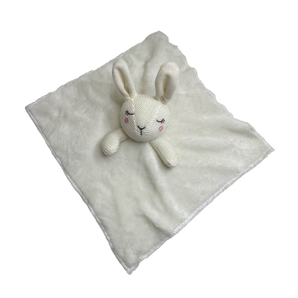 Walgreens‎ White Bunny Rabbit Baby Security Blanket 12x12 Knit Sleepy Eyes